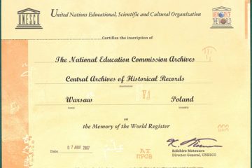 Step in Warsaw - City guide to Warsaw. The certificate of the inscription of the National Education Commission Archives on the UNESCO Memory of the World Register. Source: the State Archives of Poland https://agad.gov.pl/.