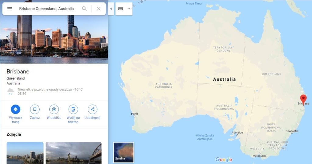 Step in Warsaw - Przewodnik po Warszawie. Brisbane na mapie Australii.