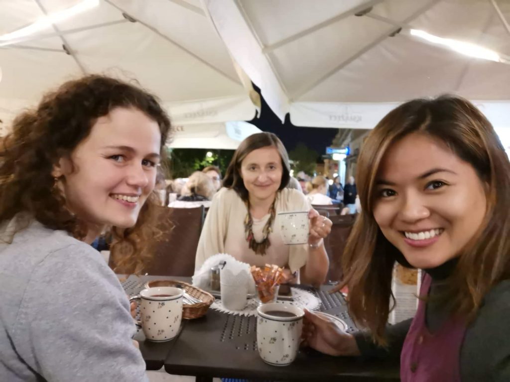 Step in Warsaw - City guide to Warsaw. A lovely tourist from Philippines is experiencing Warsaw in the company of two lovely residents of Warsaw:). A farewell dinner. Traditional Polish food served on Polish folk pottery dishes. Warsaw, 23.07.2019.