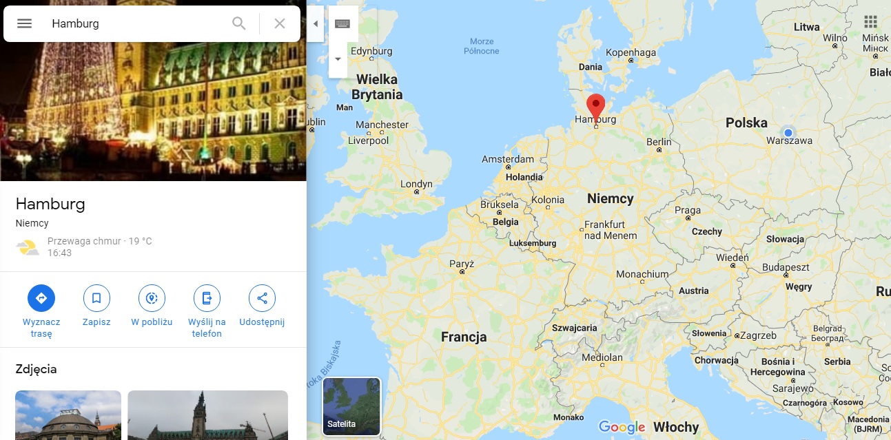 Step in Warsaw - Stadtführerin in Warschau. Hamburg auf der Karte von Europa.