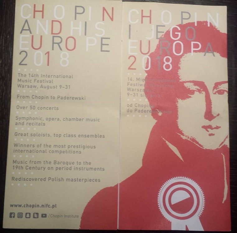 Step in Warsaw - City guide to Warsaw. The program of the 14th International Music Festival “Chopin and his Europe 2018 - From Chopin to Paderewski”. Warsaw, August 2018.
